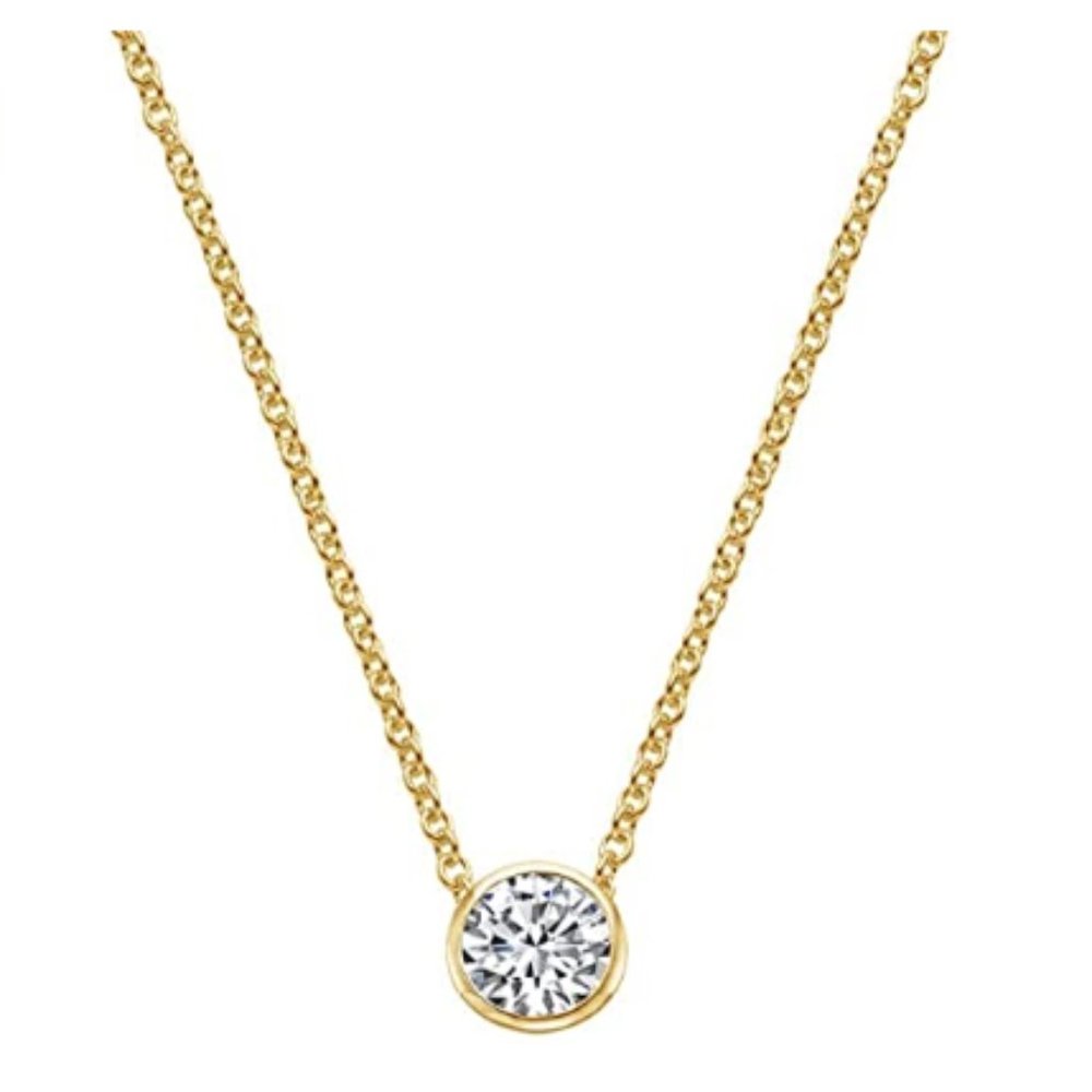 Diamond Bezel-Set Solitaire Choker Necklace 14K Gold Plated